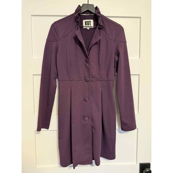 KUT From The Kloth Plum Purple Vintage-Inspired Ruffle Trench Coat Size M - Picture 8 of 10